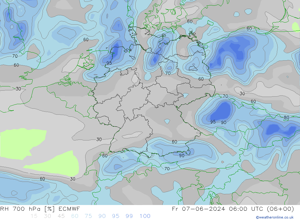 Humedad rel. 700hPa ECMWF vie 07.06.2024 06 UTC