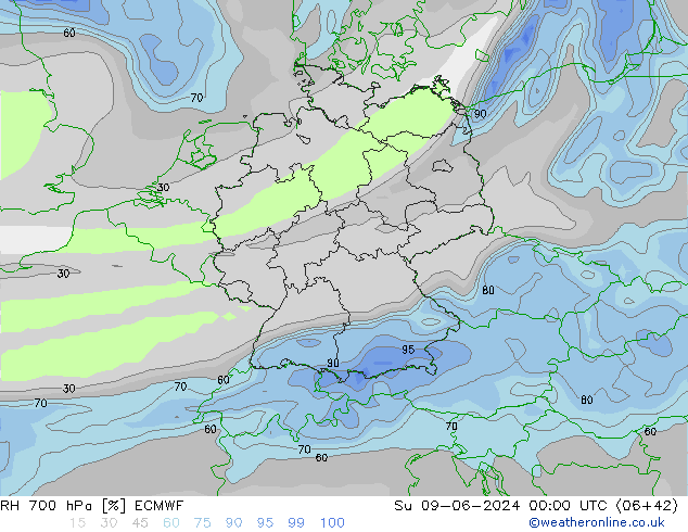 RH 700 hPa ECMWF So 09.06.2024 00 UTC