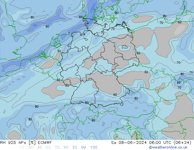 RH 925 hPa ECMWF sab 08.06.2024 06 UTC