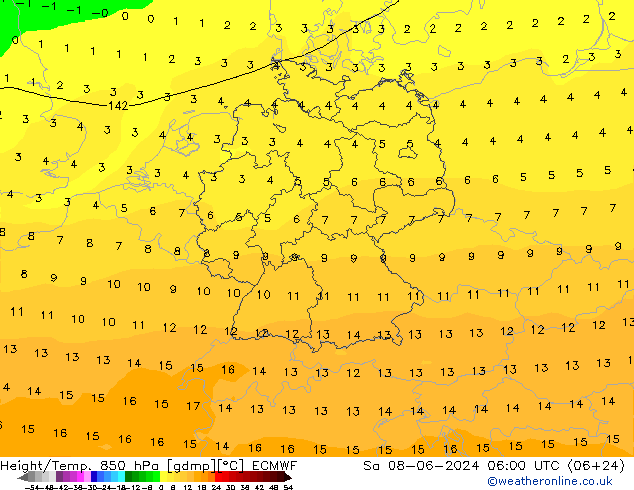 Z500/Rain (+SLP)/Z850 ECMWF Sa 08.06.2024 06 UTC