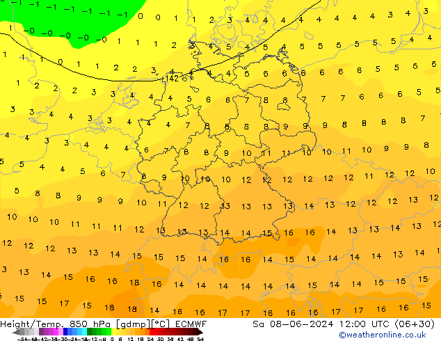 Z500/Yağmur (+YB)/Z850 ECMWF Cts 08.06.2024 12 UTC