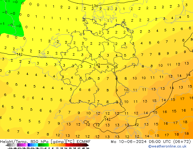 Z500/Rain (+SLP)/Z850 ECMWF Mo 10.06.2024 06 UTC