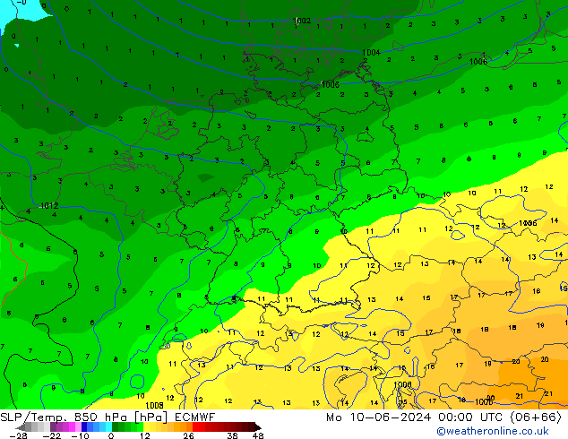 SLP/Temp. 850 hPa ECMWF lun 10.06.2024 00 UTC