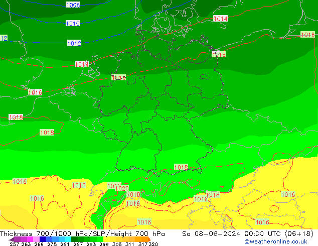 Thck 700-1000 hPa ECMWF sam 08.06.2024 00 UTC