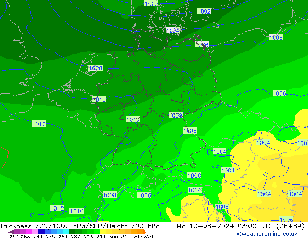 Espesor 700-1000 hPa ECMWF lun 10.06.2024 03 UTC