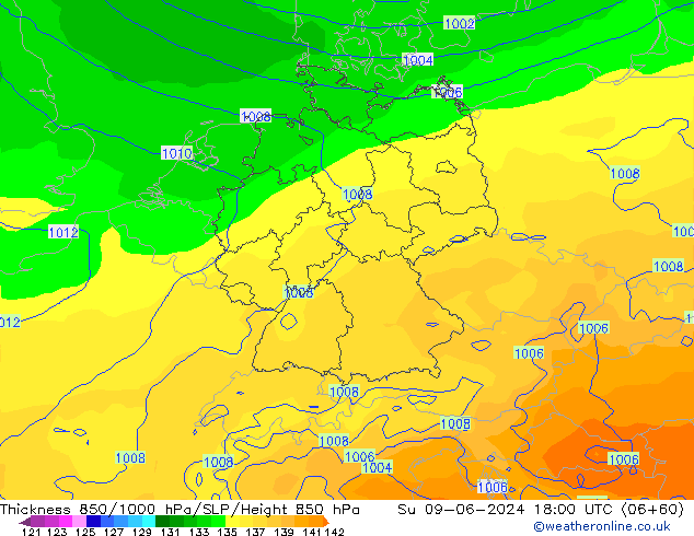 Thck 850-1000 hPa ECMWF dim 09.06.2024 18 UTC