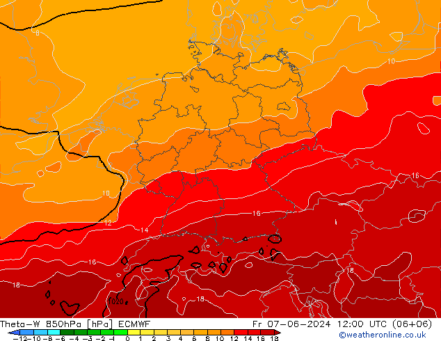 Theta-W 850hPa ECMWF 星期五 07.06.2024 12 UTC