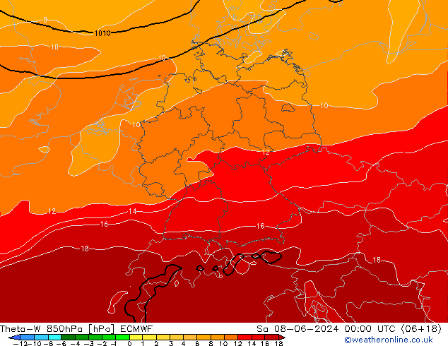 Theta-W 850hPa ECMWF Sáb 08.06.2024 00 UTC