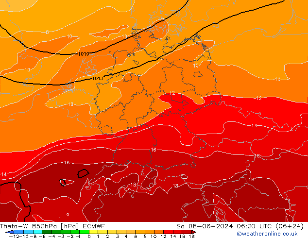 Theta-W 850hPa ECMWF So 08.06.2024 06 UTC