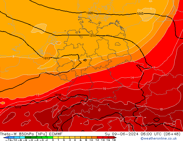 Theta-W 850hPa ECMWF zo 09.06.2024 06 UTC