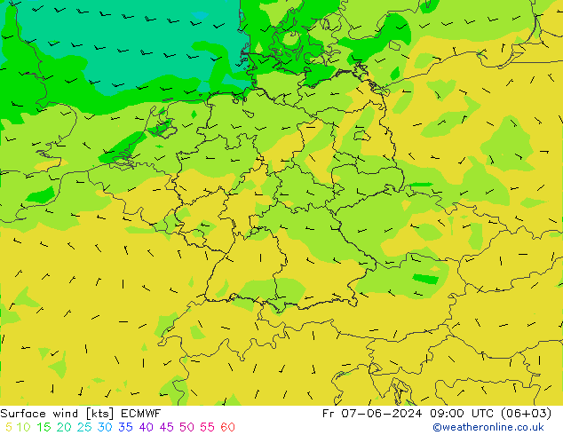 Surface wind ECMWF Fr 07.06.2024 09 UTC