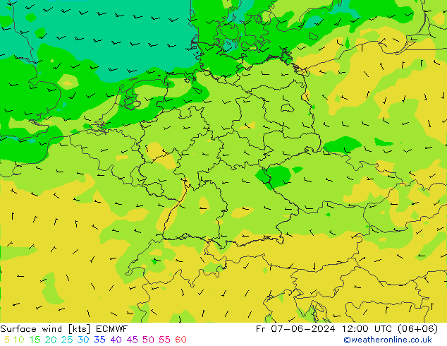 Bodenwind ECMWF Fr 07.06.2024 12 UTC