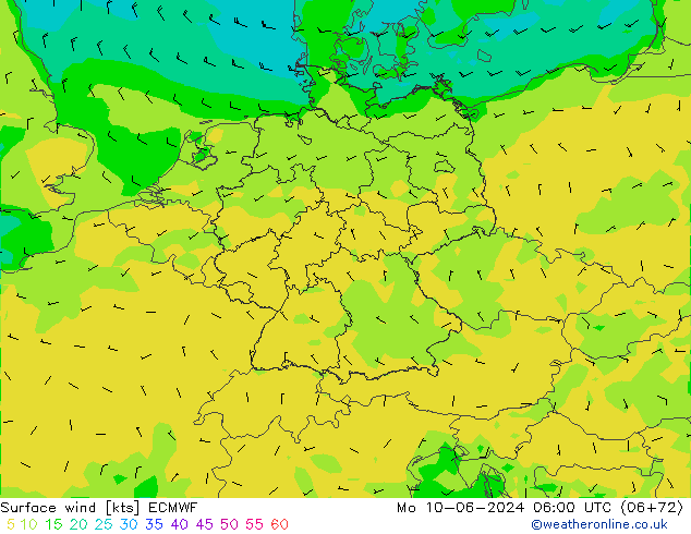 Vento 10 m ECMWF lun 10.06.2024 06 UTC