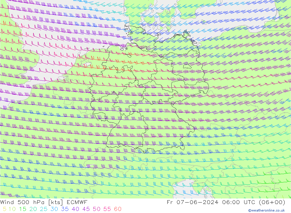 风 500 hPa ECMWF 星期五 07.06.2024 06 UTC