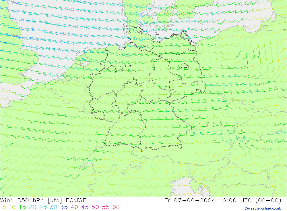 Wind 850 hPa ECMWF Fr 07.06.2024 12 UTC