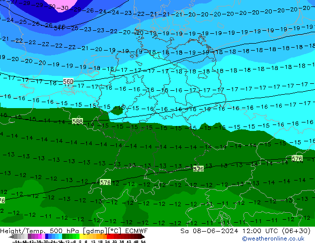 Z500/Yağmur (+YB)/Z850 ECMWF Cts 08.06.2024 12 UTC