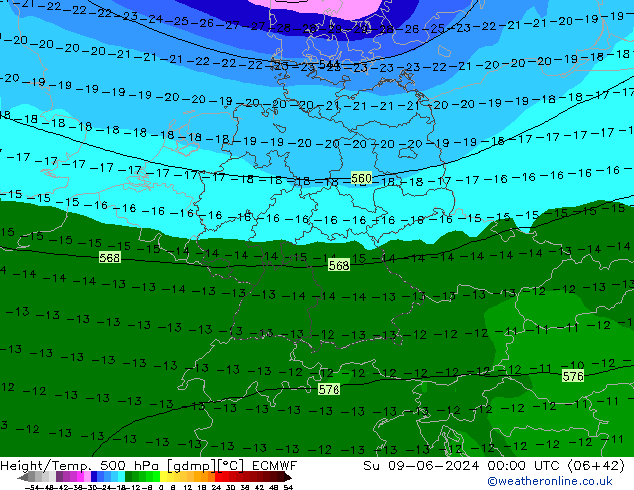 Z500/Rain (+SLP)/Z850 ECMWF Вс 09.06.2024 00 UTC