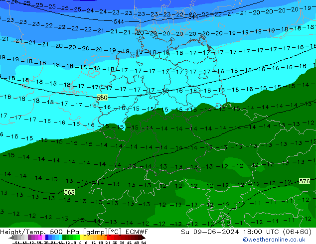 Z500/Rain (+SLP)/Z850 ECMWF nie. 09.06.2024 18 UTC