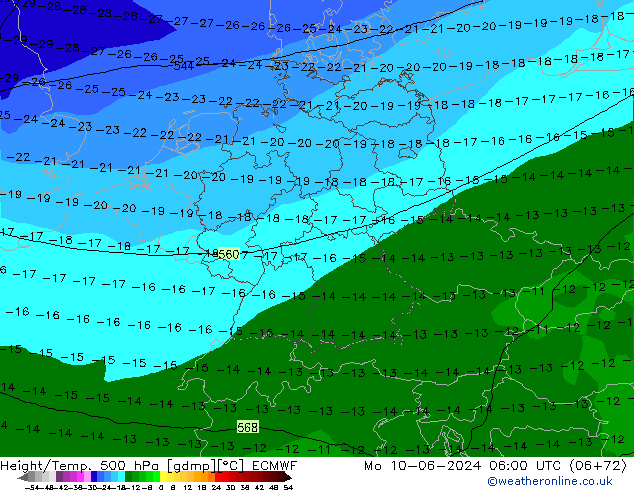 Z500/Rain (+SLP)/Z850 ECMWF Mo 10.06.2024 06 UTC