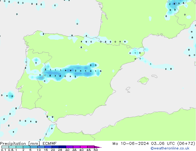 Srážky ECMWF Po 10.06.2024 06 UTC