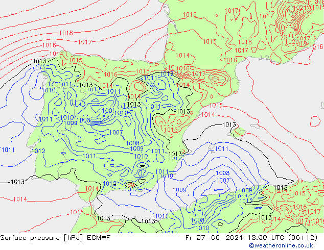 Luchtdruk (Grond) ECMWF vr 07.06.2024 18 UTC