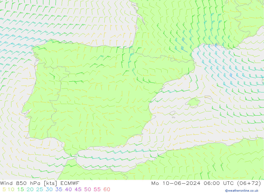 Wind 850 hPa ECMWF Mo 10.06.2024 06 UTC