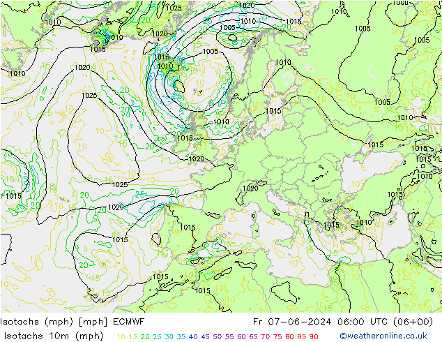 Isotachs (mph) ECMWF Fr 07.06.2024 06 UTC