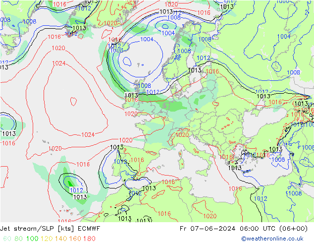 Polarjet/Bodendruck ECMWF Fr 07.06.2024 06 UTC