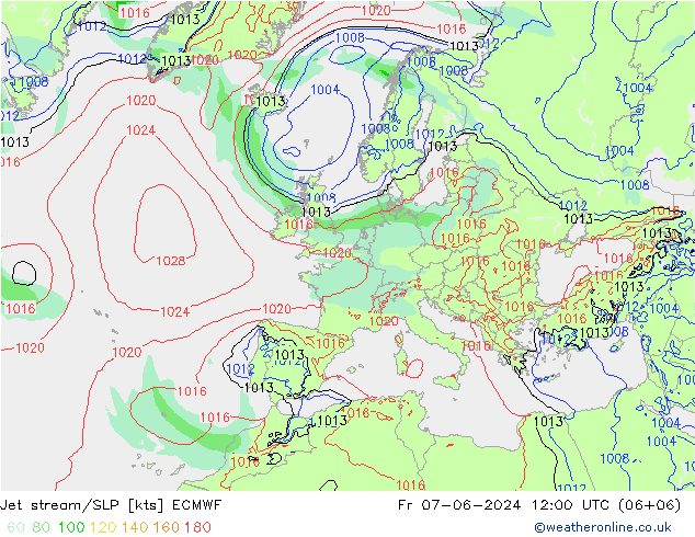 Corriente en chorro ECMWF vie 07.06.2024 12 UTC