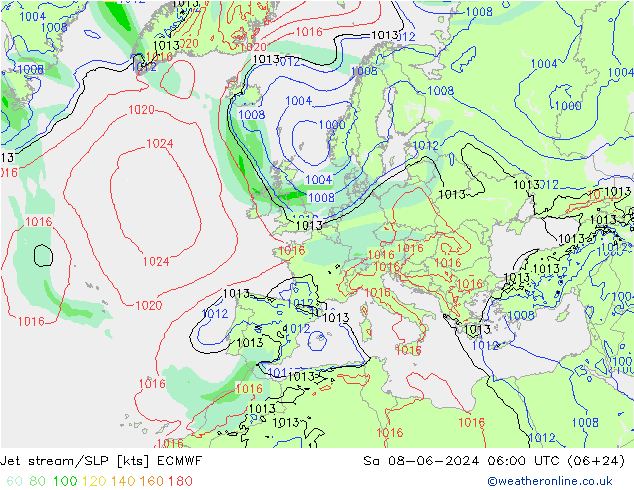 Prąd strumieniowy ECMWF so. 08.06.2024 06 UTC