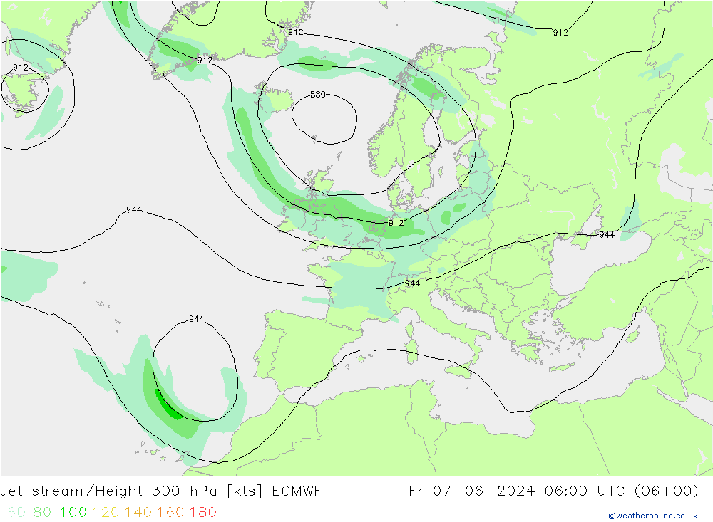 Corrente a getto ECMWF ven 07.06.2024 06 UTC