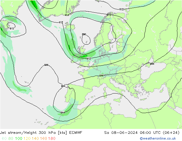 Jet stream/Height 300 hPa ECMWF Sa 08.06.2024 06 UTC