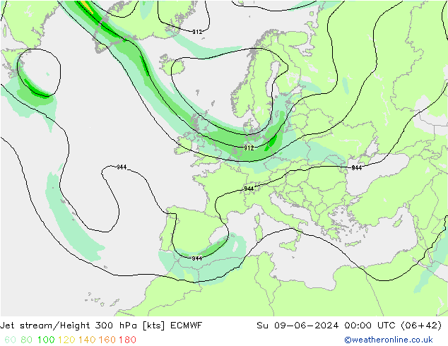 Jet stream/Height 300 hPa ECMWF Su 09.06.2024 00 UTC