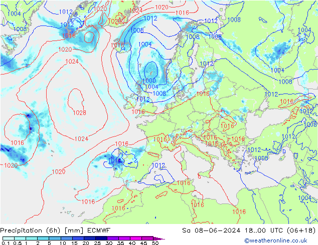 Z500/Rain (+SLP)/Z850 ECMWF Sa 08.06.2024 00 UTC