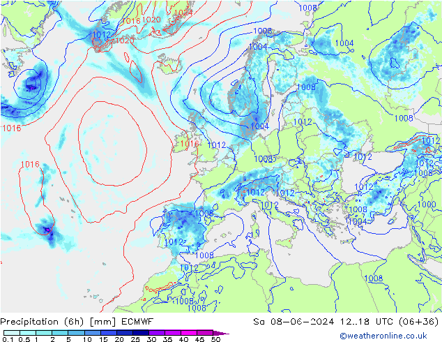 Z500/Rain (+SLP)/Z850 ECMWF Sa 08.06.2024 18 UTC