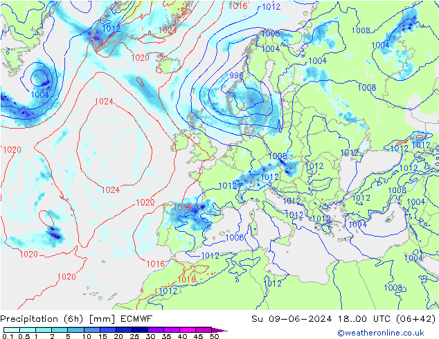 Z500/Rain (+SLP)/Z850 ECMWF dom 09.06.2024 00 UTC