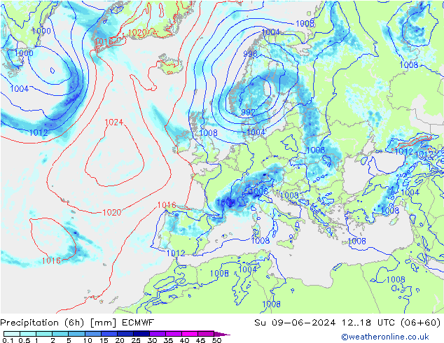 Z500/Rain (+SLP)/Z850 ECMWF dom 09.06.2024 18 UTC