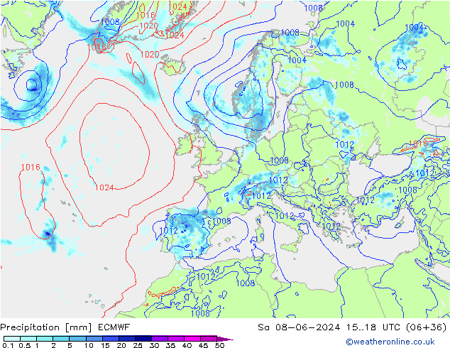 Niederschlag ECMWF Sa 08.06.2024 18 UTC