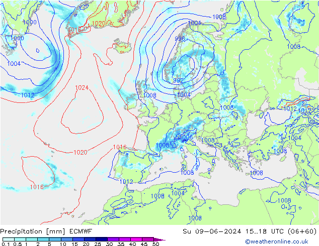 Niederschlag ECMWF So 09.06.2024 18 UTC