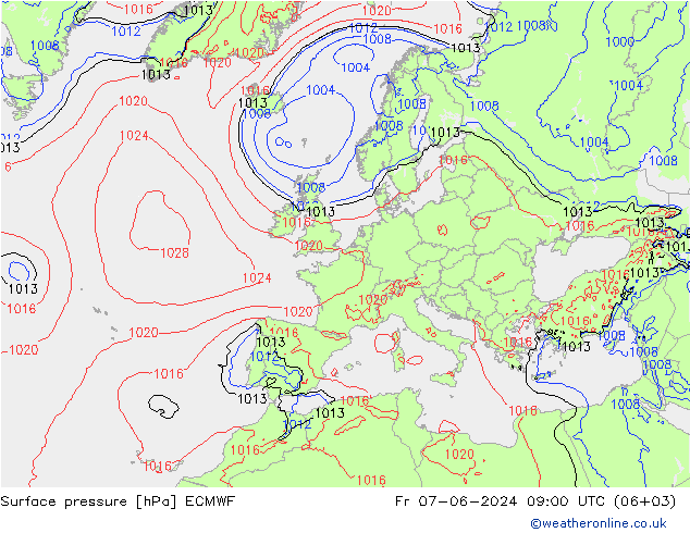 Presión superficial ECMWF vie 07.06.2024 09 UTC