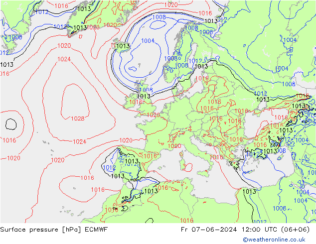 Presión superficial ECMWF vie 07.06.2024 12 UTC