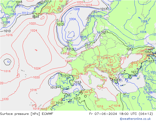 Luchtdruk (Grond) ECMWF vr 07.06.2024 18 UTC