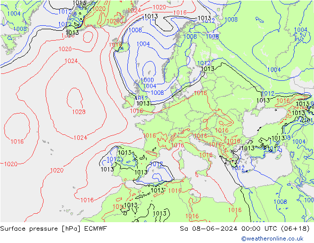 Luchtdruk (Grond) ECMWF za 08.06.2024 00 UTC