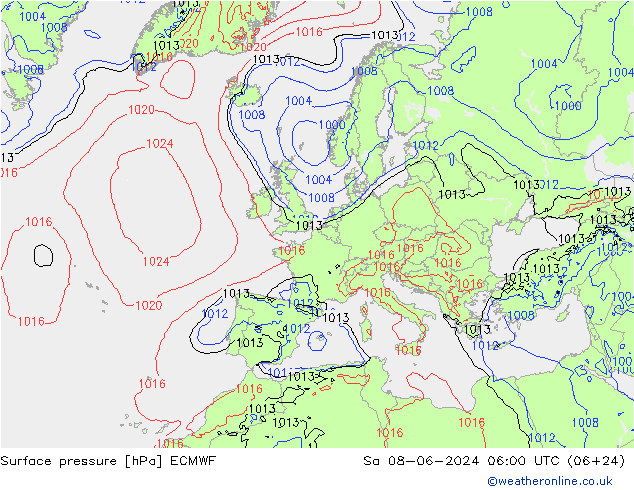 Surface pressure ECMWF Sa 08.06.2024 06 UTC