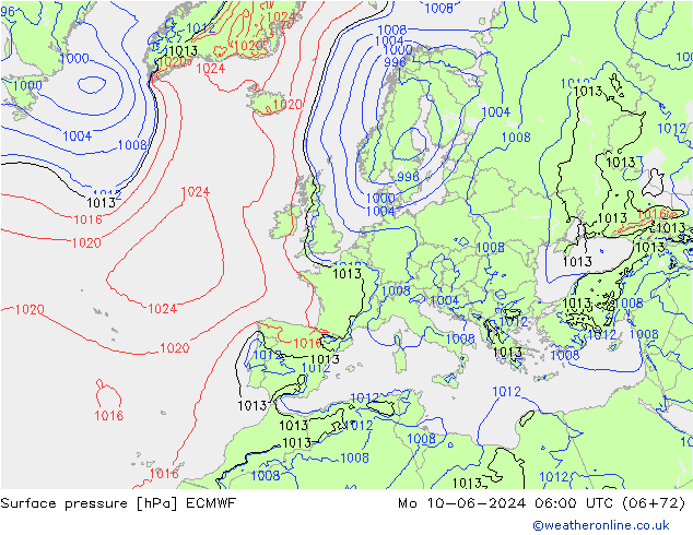 Surface pressure ECMWF Mo 10.06.2024 06 UTC