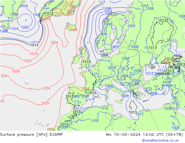 Surface pressure ECMWF Mo 10.06.2024 12 UTC