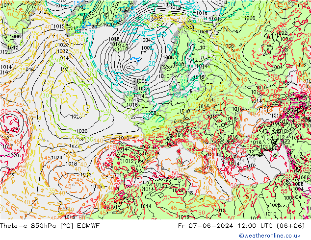 Theta-e 850hPa ECMWF Cu 07.06.2024 12 UTC