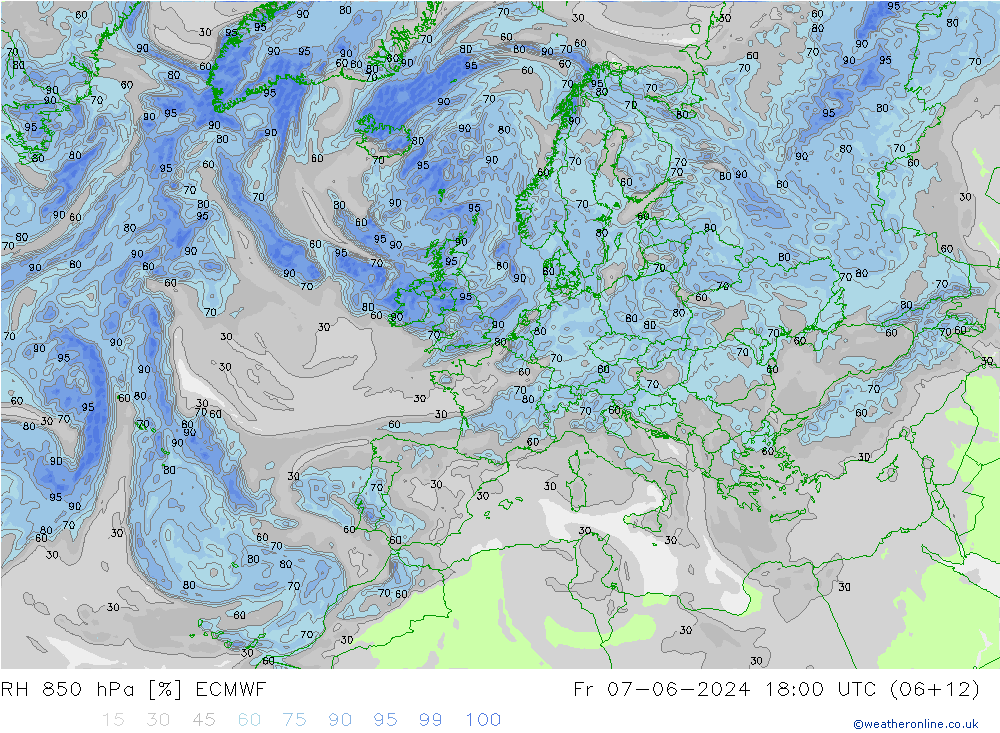 RH 850 hPa ECMWF Sex 07.06.2024 18 UTC