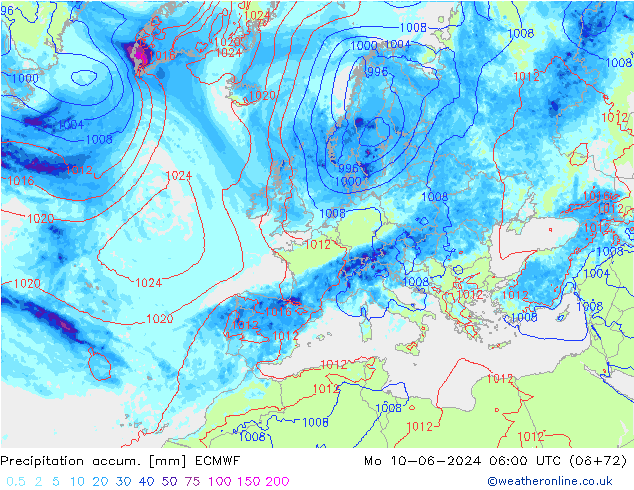 Precipitation accum. ECMWF lun 10.06.2024 06 UTC