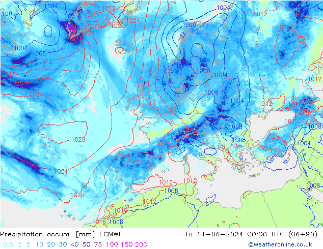 Precipitation accum. ECMWF Tu 11.06.2024 00 UTC